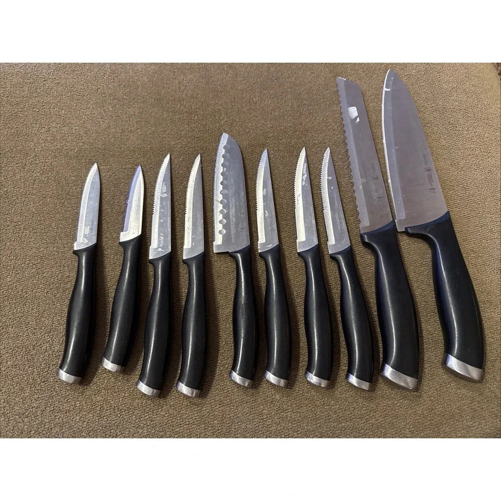 Lot of 10 J. A. HENCKELS Cutlery Knives Silver Cap Stainless Steak Chef (TD)